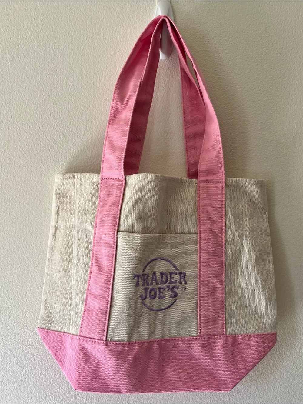 Trader Joe's MINI PASTEL Canvas Tote with Pink Trim